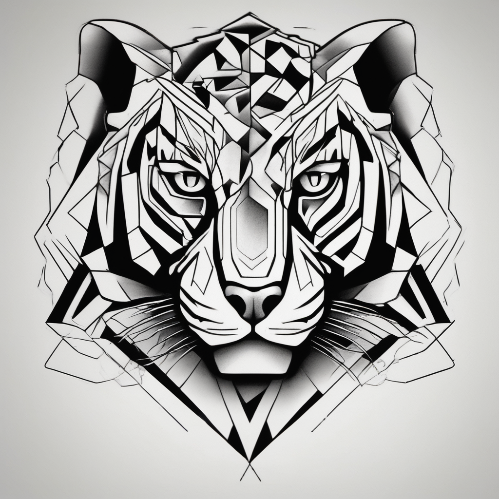 a full color cubist tiger tattoo drake tattoos, diseño de tatuaje Blackwork generado con IA